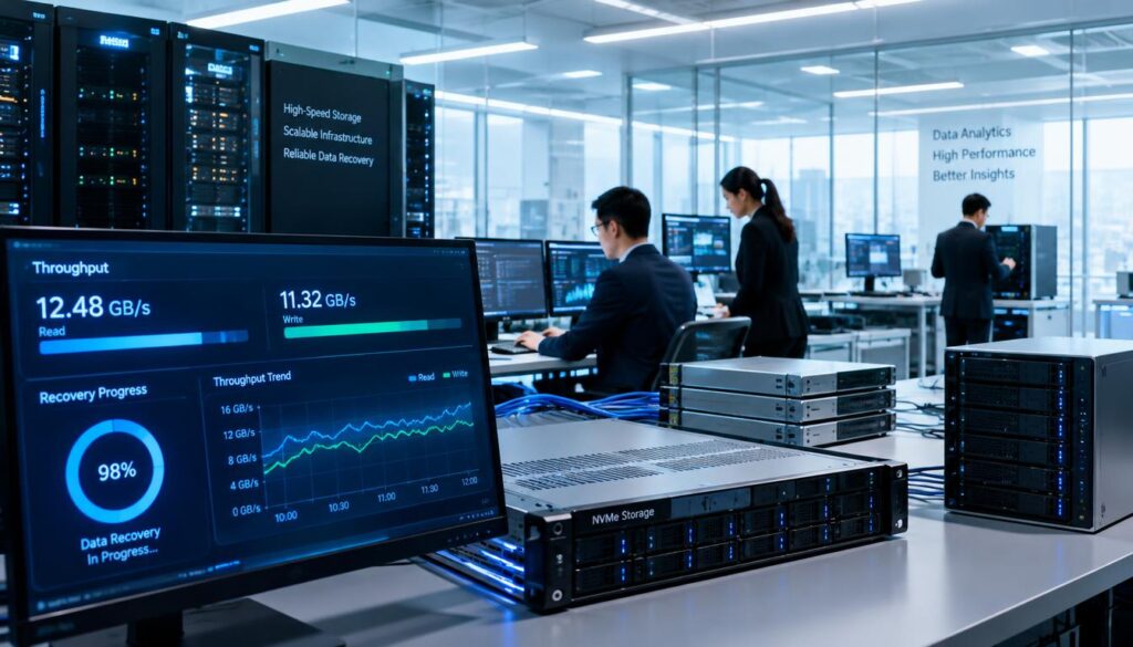 AI storage benchmark test measuring throughput and recovery