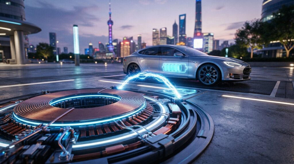Large electric vehicle coils transferring wireless power across a gap Large electric vehicle coils transferring wireless power across a gap