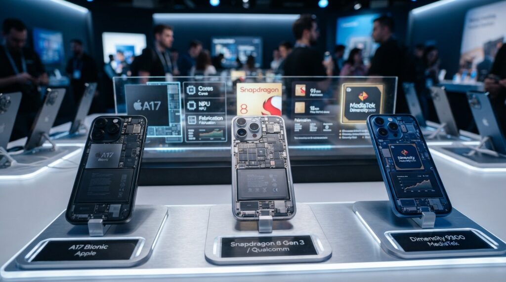 Mobile processor families shown across different smartphone products