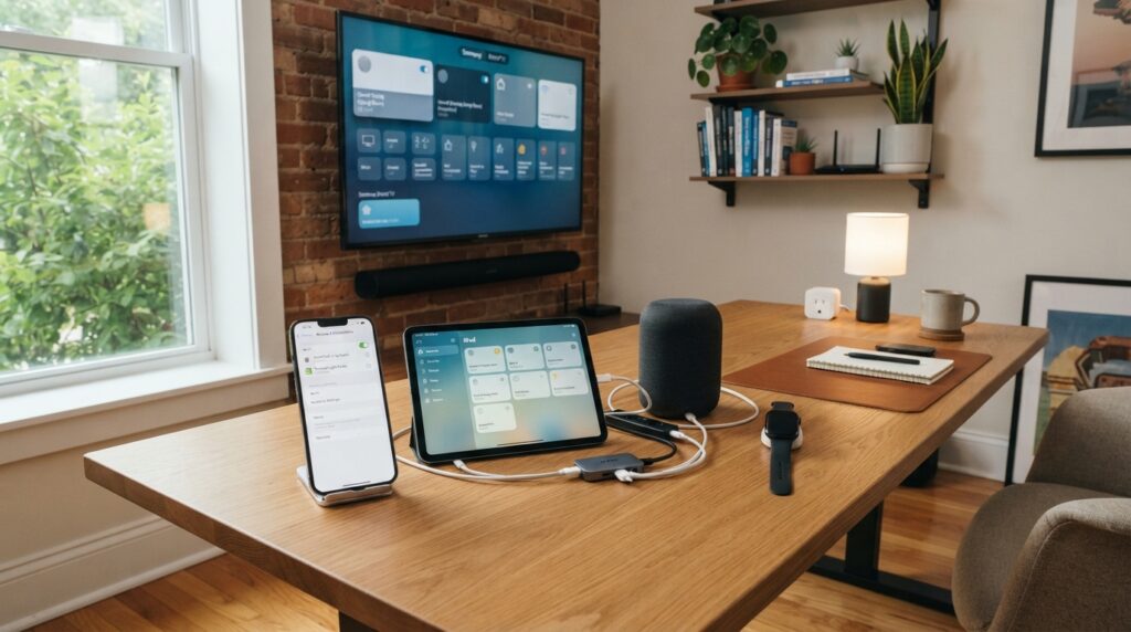Phone and household devices arranged for a connection check