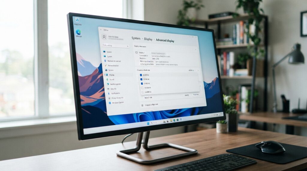 Windows Advanced display showing available monitor refresh rates
